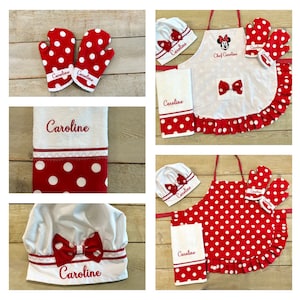 Minnie mouse Apron, Child Apron, personalized apron, Chef hat, oven mitts, TUMBLER, kid birthday gift little girl apron, toddler apron