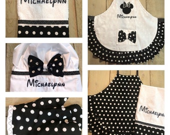 Child Apron Child Apron Personalized Apron Minnie Apron matching oven mitts Personalized Minnie Mouse Apron birthday gift little girl apron