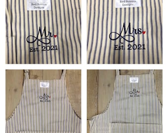 Mr & Mrs Est Apron Personalized Apron Wedding gift custom Apron Hubby Wifey Sous Chef Established apron Custom Apron FREE personalization