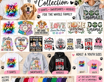Dog Lover Shirts, Dog Mom T-Shirts, Cute Dog Graphic Tees, Hoodies + Sweatshirts, Adult & Youth Sizes, Dog Lover Gifts, Pet Lover Apparel