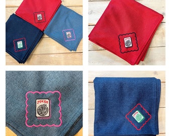刺繍入り麻雀テーブルクロス：45インチ カードテーブルカバー、ジョーカーまたは風牌柄