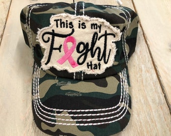"This Is My Fight" Breast Cancer Awareness Baseball Cap - Distressed Black Cotton, Adjustable Fit - View #2