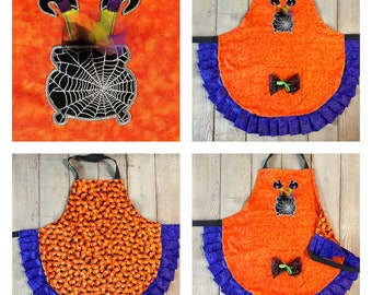 Personalized Halloween Apron: Witch Design, Ruffled Edge, Child Sizes