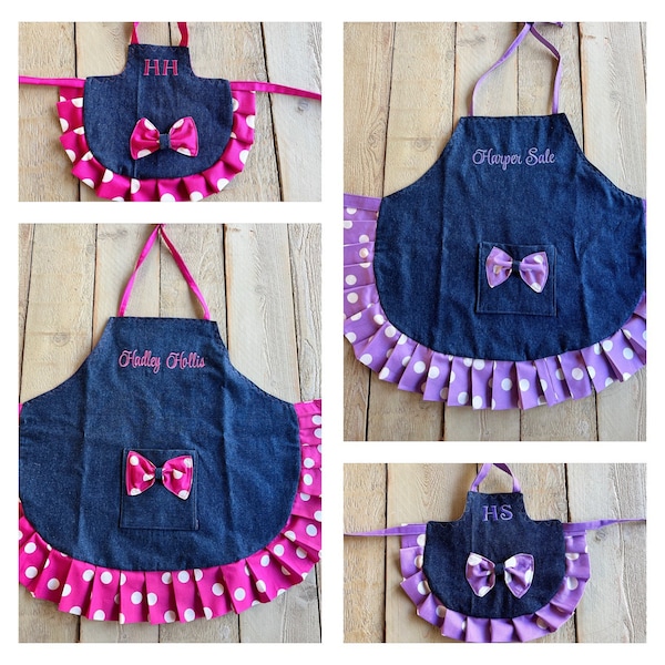 Blue jean polka dot Apron Personalized Apron Chef hat hot pads Made to order child apron green dot Apron Purple Apron Toddler apron