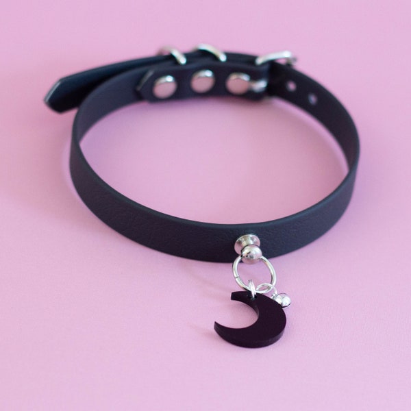 BDSM Black Moon Day Collar, Vegan BDSM kink Kitten play fetish goth