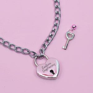 Custom Engraved Locking Heart Padlock Necklace - Choose Size