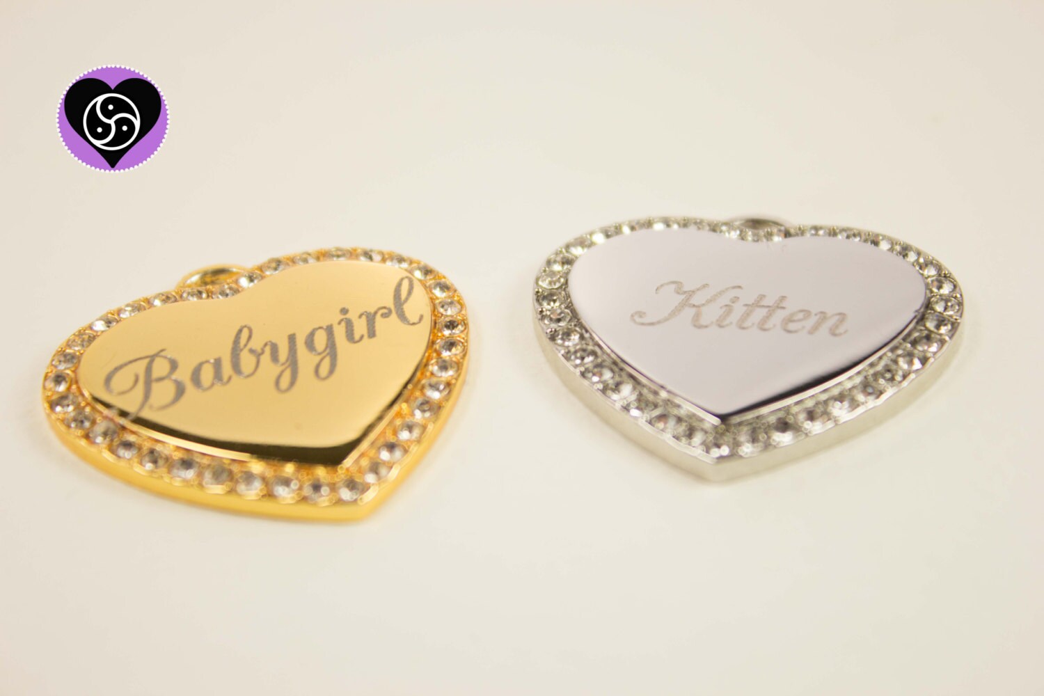 Tag - Custom Engraved Plain or Diamanté  Heart Pet Tag, Silver or Gol…