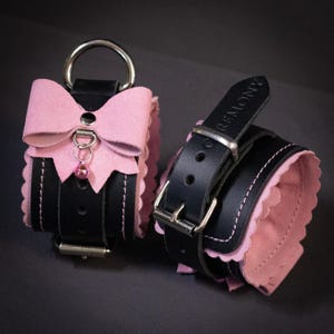 Luxury Leather Wrist Cuffs: Pink Bows, Suede Lining, Metal-Free