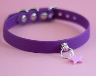 Vegan Purple O ring collar/choker with buckle, choose size!