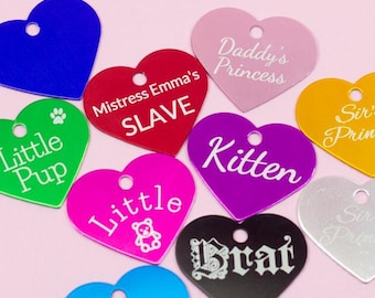 Custom Engraved Heart Tag for BDSM Kink Collars