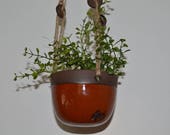 pottery planter, hanging planter, red planter, handmade planter, red pottery, planter with hanger, indoor planter