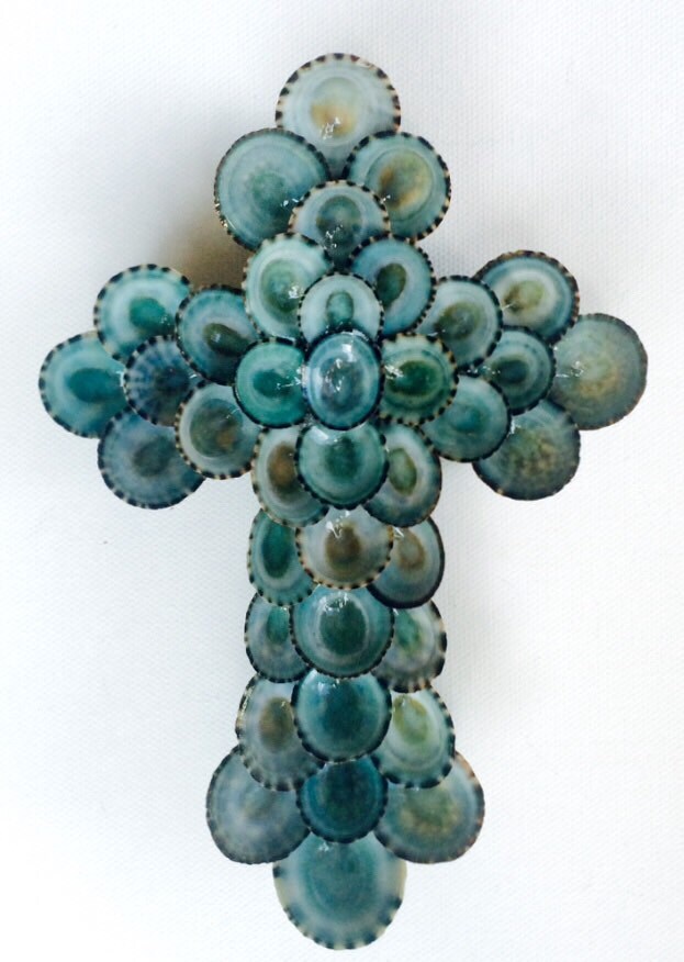 Turquoise Seashell Cross, Shell Cross, Wall Cross, Baptism Gift