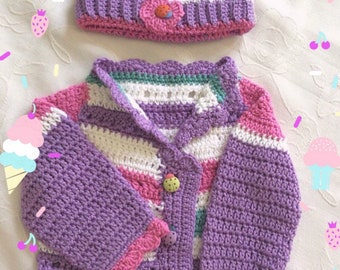 Baby girl cardigan and beanie