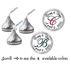 108 Monogram Wedding Kiss Candy Label Wrapper Favors Stickers ~ Choose your color