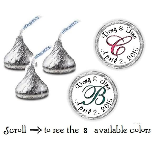 108 Monogram Wedding Kiss Candy Label Wrapper Favors Stickers ~ Choose your color