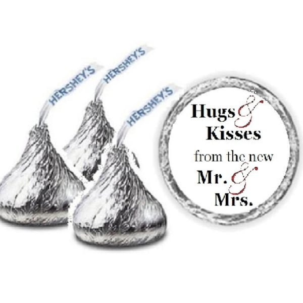 108 Wedding Kiss ~ Hugs & Kisses from the new Mr. and Mrs. ~ Candy Label Wrapper Favors Stickers