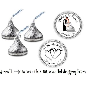 108 Wedding Kiss Candy Label Wrapper Favors Stickers Favors~ Over 80 Graphics to choose from!