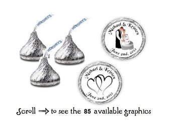 108 Wedding Kiss Candy Label Wrapper Favors Stickers Favors~ Over 80 Graphics to choose from!