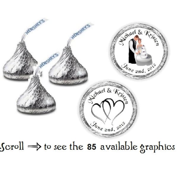 108 Wedding Kiss Candy Label Wrapper Favors Stickers Favors~ Over 80 Graphics to choose from!