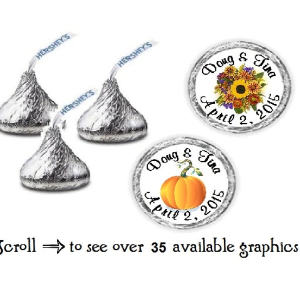 108 Fall Wedding Theme Kiss Candy Label Wrapper Favors Stickers Favors~ Over 35 Graphics to choose from!