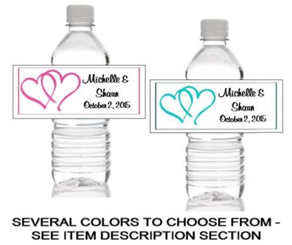10 Double Heart Wedding Theme Personalized Water Bottle Label Etsy