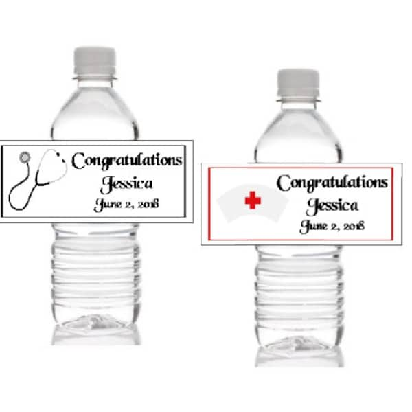 10 Nursing Graduation Personalized Water Bottle Label Wrapper Favors Stickers