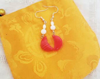 25% OFF Cherry Agate and Peach MoonstoneCrescent Moon Earrings