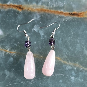 25% OFF Rose Quartz Drop Earrings with High Quality Amethyst Accents