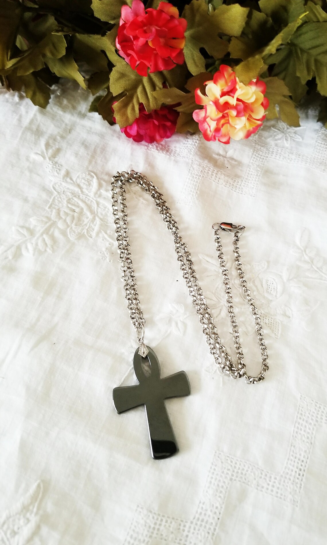 25 OFF Hematite Cross Necklace Etsy