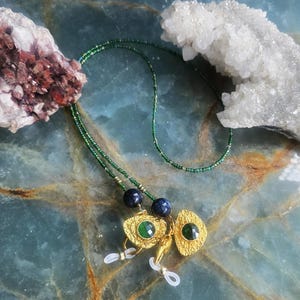 Blue Tiger Eye Glasses Chain • Fall Beaded Eyeglass/Sunglass Holder • 26” Handmade Crystal Accessory for Stress Relief & Intuition