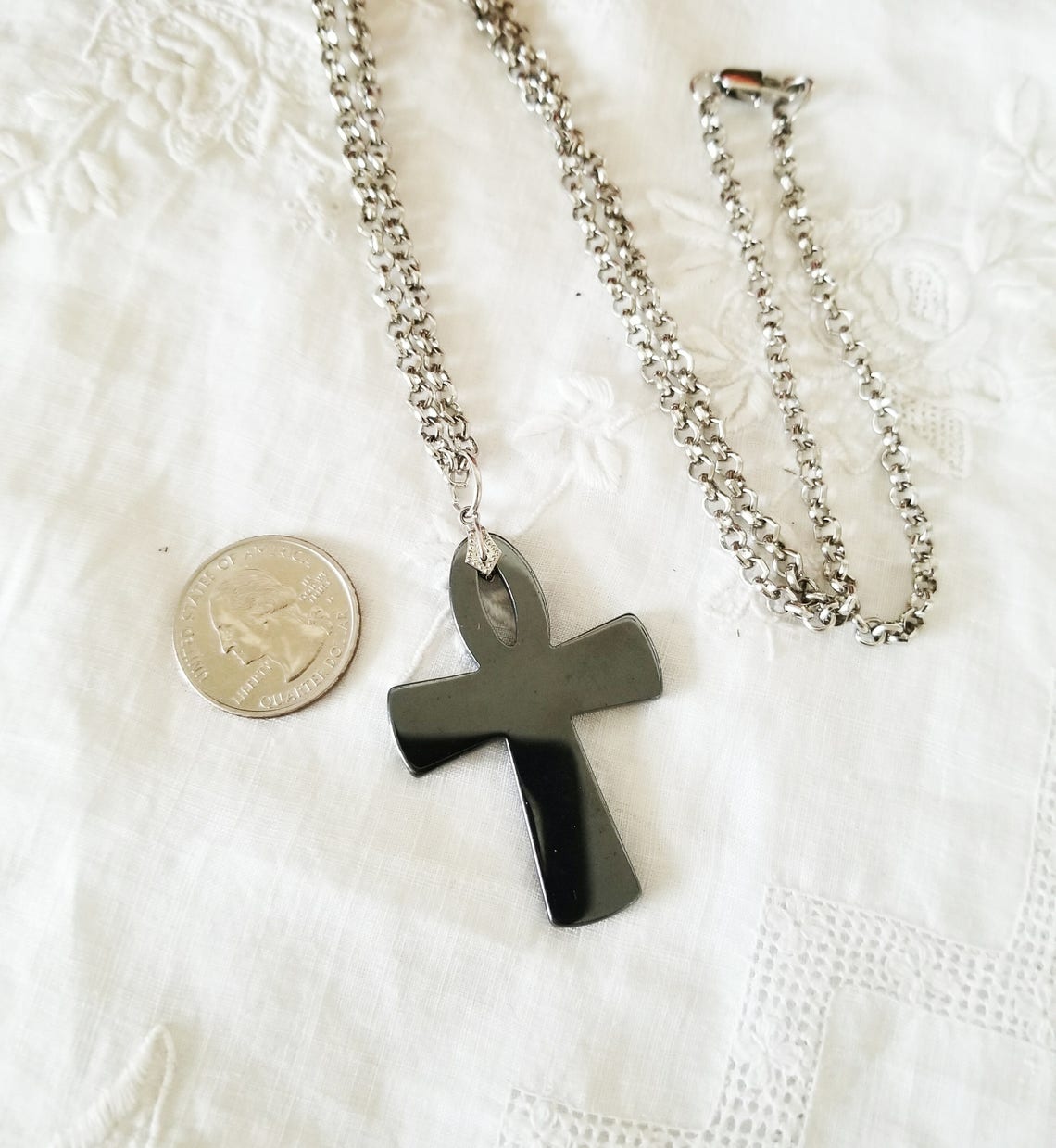 25 OFF Hematite Cross Necklace Etsy