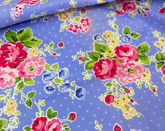 FaT Quarter FQ Rare Pam Kitty Floral by Holly Holderman for Lake House Fabrics, Iris