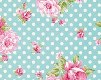 FQ Tanya Whelan Rosey _ Roses and Mums in Teal  , OOP VHTF Free Spirit Fabric Fat Quarter