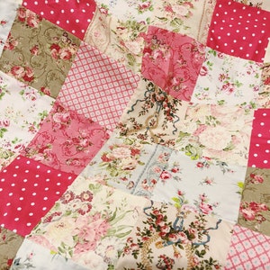Sweet Vintage Style Patchwork Baby Girl Quilt, Quilt Blanket, Minky Blanket, Shabby Chic Baby Quilt, Roses and Creams, Made To Order