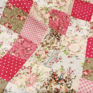 Sweet Vintage Style Patchwork Baby Girl Quilt, Quilt Blanket, Minky Blanket, Shabby Chic Baby Quilt, Roses and Creams, Made To Order