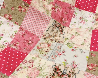 Sweet Vintage Style Patchwork Baby Girl Quilt, Quilt Blanket, Minky Blanket, Shabby Chic Baby Quilt, Roses and Creams, Made To Order