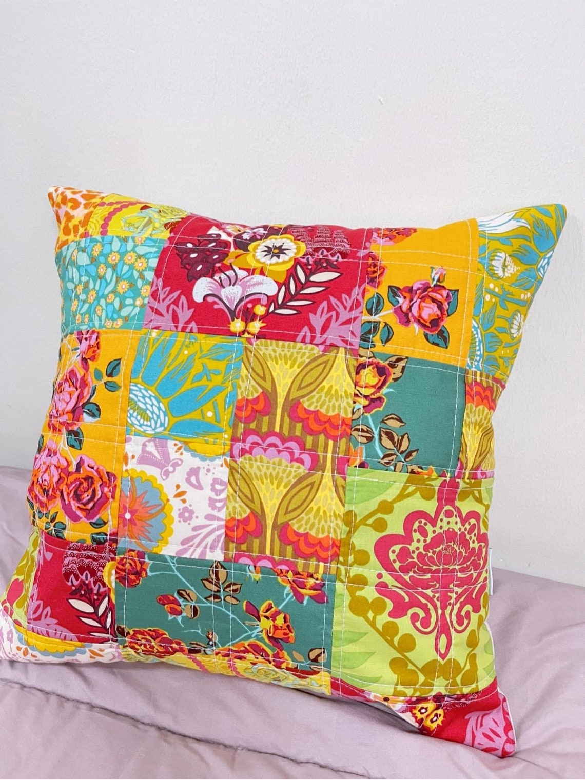 Made to Order_quilted Patchwork Pillow Cover, Retro Pillow Cover