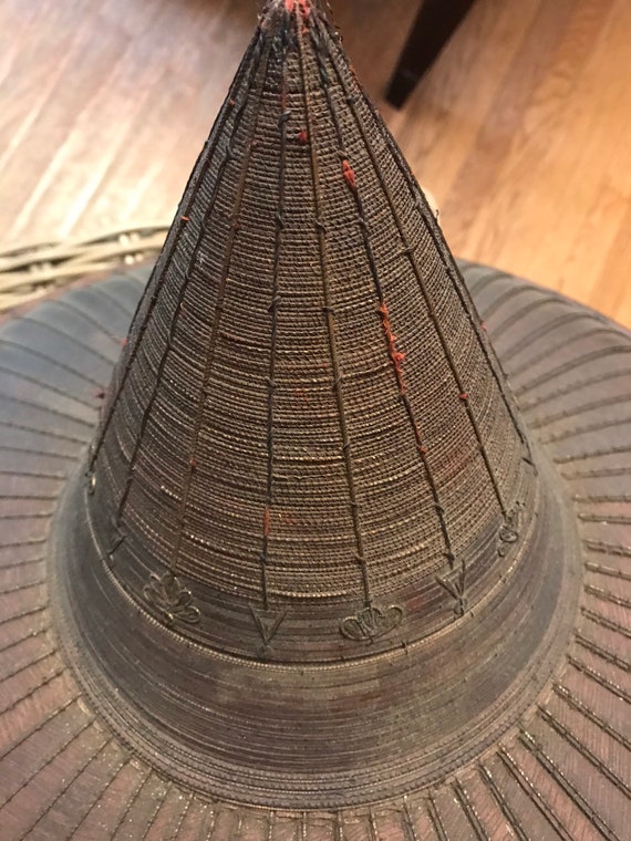 Chinese/Japanese Conical Coolie Hat Silk Bamboo