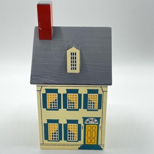 Vintage Coin Bank, Windfield Designs H. Musser, Yellow Door Wooden House Coin Bank, Handcrafted and Handpainted