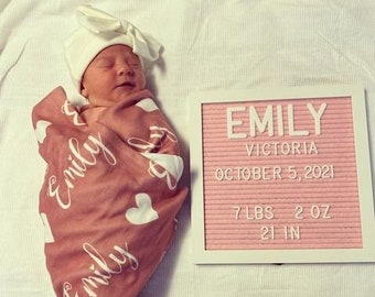 Personalized Baby Blanket, Name Blanket, Swaddle Receiving Blanket, Baby Shower Gift, Birth Announcement Blanket