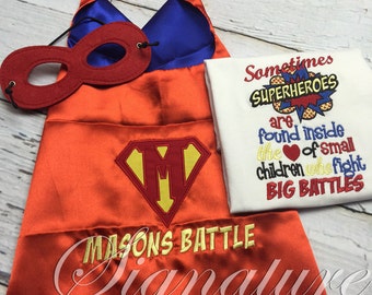Chilhood Survivor Shirt or Onesie, Superhero shirt or Onesie- Superhero Battles - Big Battles Embroidered Onesie or Shirt and Cape