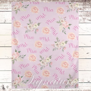 Personalized Baby Blanket Girl - Floral Baby Girl Blanket - Baby Name Blanket -Baby Shower Gift Personalized Baby Gift- Pink Floral Nursery