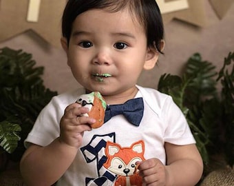 Fox-romper eerste verjaardag, Fox-verjaardagsset, Fox Smash the Cake-set, Fox-romper, Fox-shirts