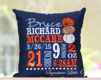 Sports Birth Announcement Pillow...Embroidered and Unique