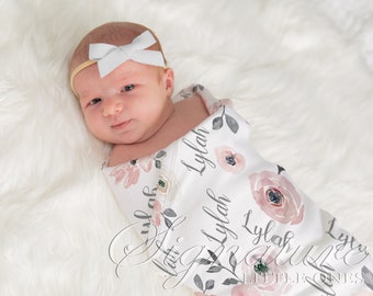 Manta personalizada para bebê, manta com monograma, manta com nome, manta para enrolar o bebê, presente para chá de bebê, adereço para fotos de recém-nascido, presente para menino