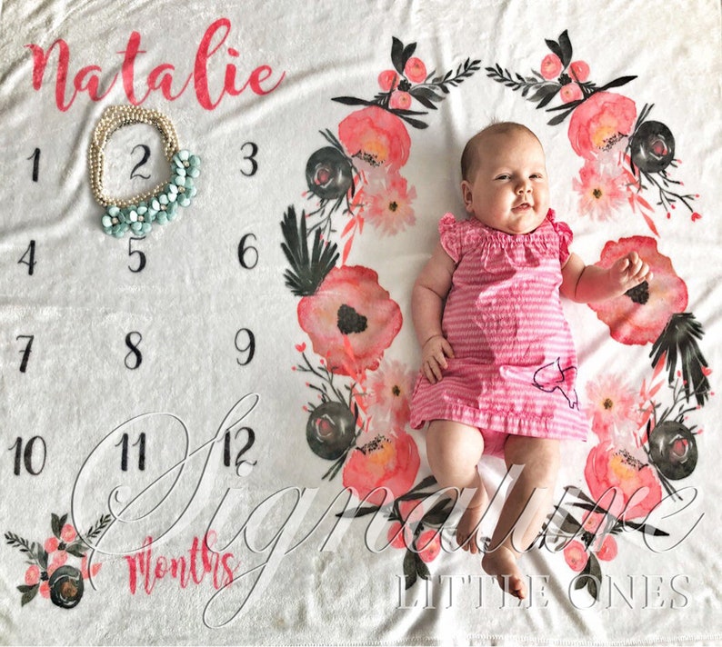 Baby Floral Milestone Blanket Personalized Baby Girl Blanket Etsy Canada