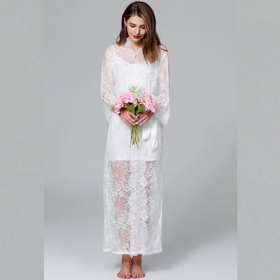 Long Ivory Lace Wedding Dress Bridal Robe, Bridal Shower Gifts Bride to Be,  Lace Robes, Robe & Gown Sets, Bride Lingerie - Etsy