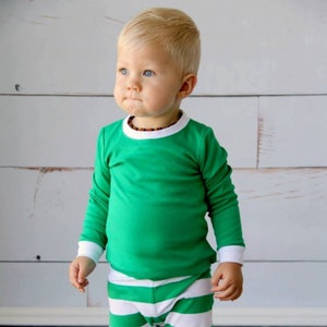 Adults and Kids Green with White Stripe Christmas Pajamas