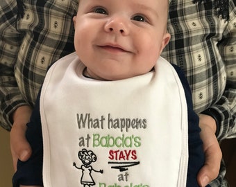 What Happens at Babcia's Stays at Babcia's, Polish Bib, Grandma Bib, Baby Bib, Custom Bibs