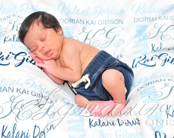 Gepersonaliseerde babydeken, babydeken met monogram, naamdeken, inbakerdoek, babyshowercadeau, foto prop pasgeboren, cadeau babyjongen